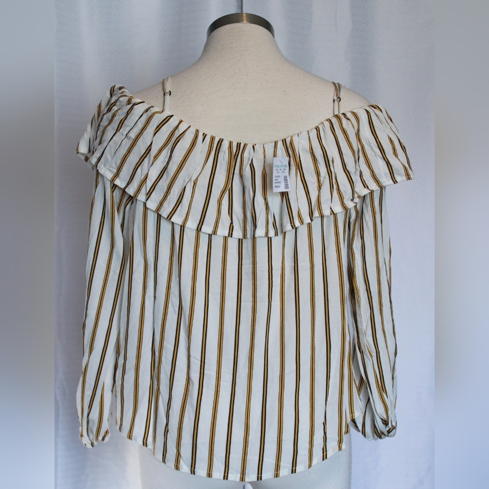 NWT Maurices Off-the-Shoulder Striped Blouse – Mustard & Cream - Picture 4 of 8